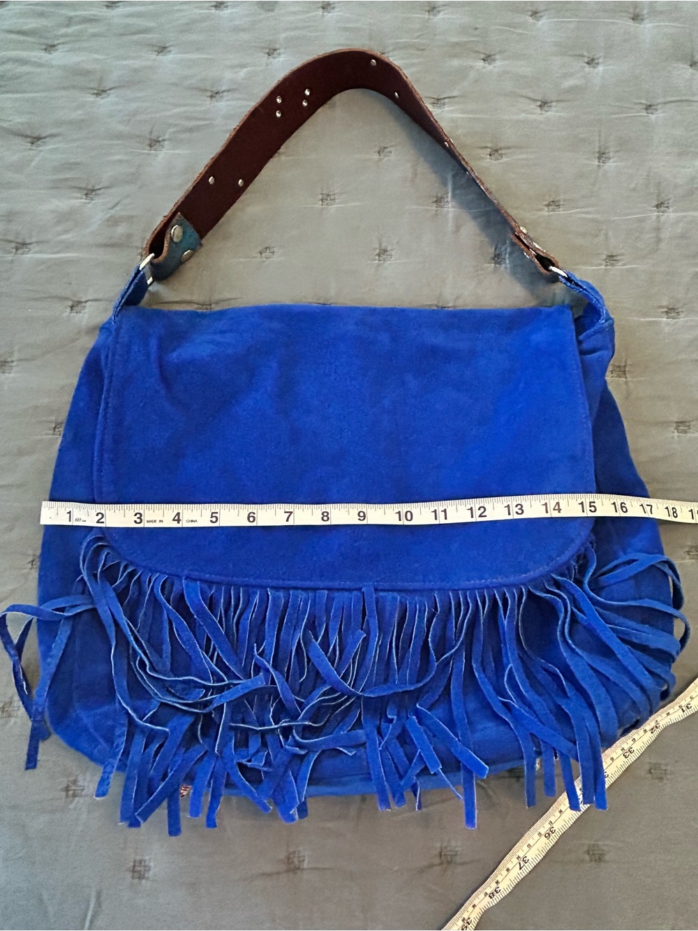 Katie Kalsi Cobalt Blue Suede Fringe Priscilla Victory Hobo Shoulder Bag - Picture 11 of 13